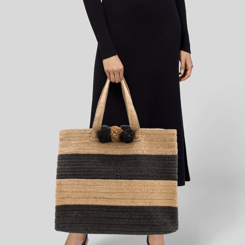 BTB Los Angeles Bahama Mama Tan and Black Striped Raffia Tote